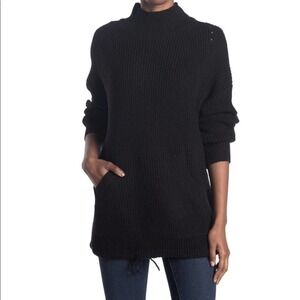 RDI Black Mock Neck Kangaroo Pocket Ribbed Tunic Sweater Small NEW